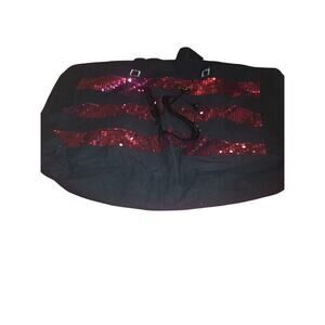 Victoria Secret Pink & Black Sequin Monogram logo Stripe Zip Weekender Tote Bag